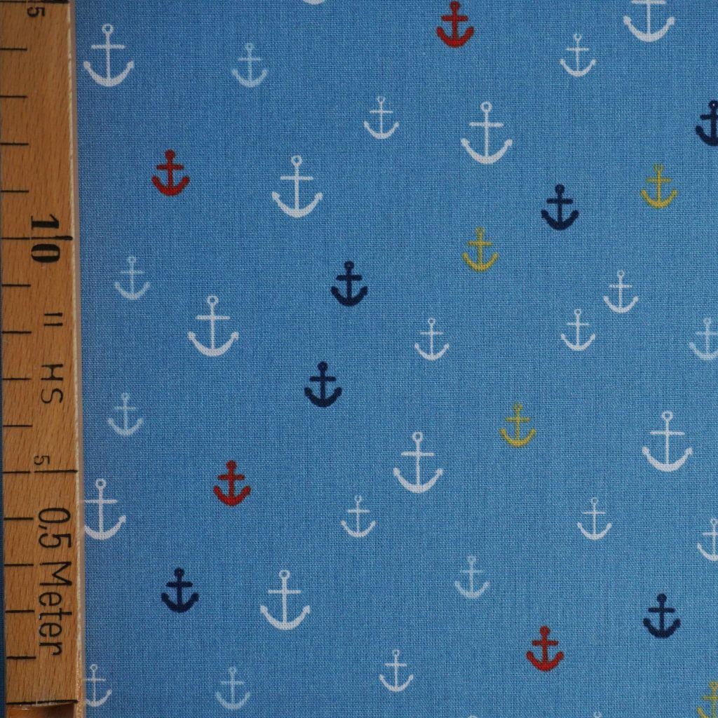 Baumwollstoff Motivdruck Anker hellblau